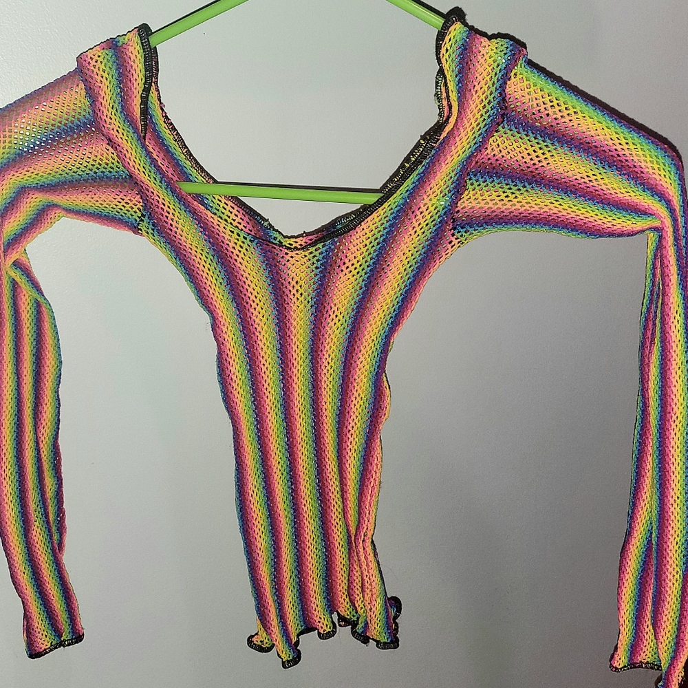 Rainbow fishnet shirt